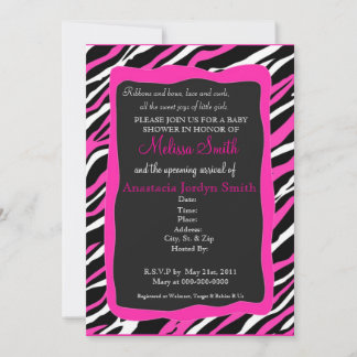 Zebra Print Baby Shower Invitation - Hot Pink