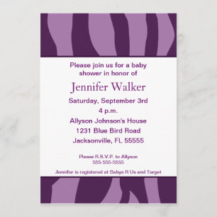 Zebra Print Baby Shower - Purple Invitation