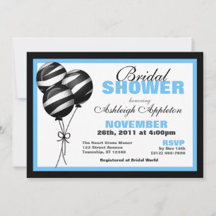 Zebra Print Balloons Light Blue Bridal Shower Invitation