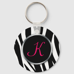Zebra Print : Berry Monogram : Keychain