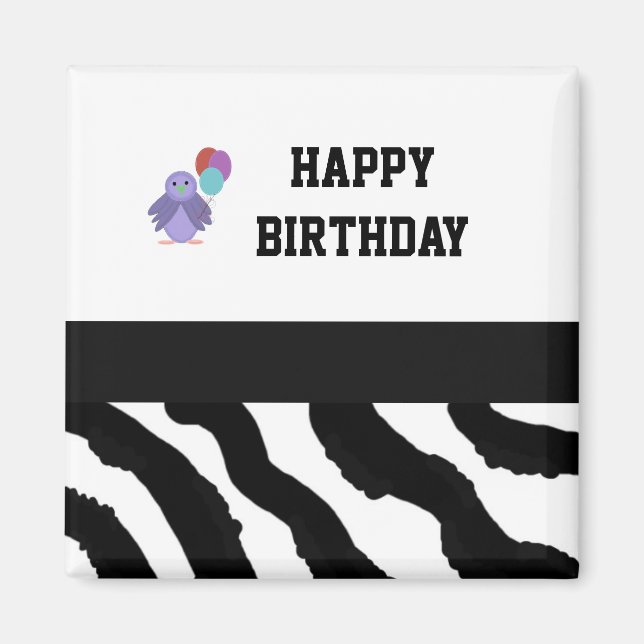 Zebra Print Bird and Birthday Balloons Magnet (Front)