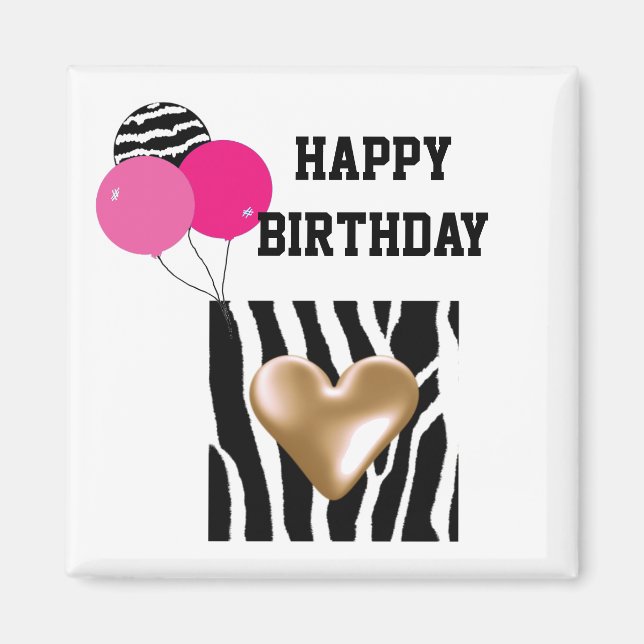 Zebra Print Birthday Balloons Magnet (Front)