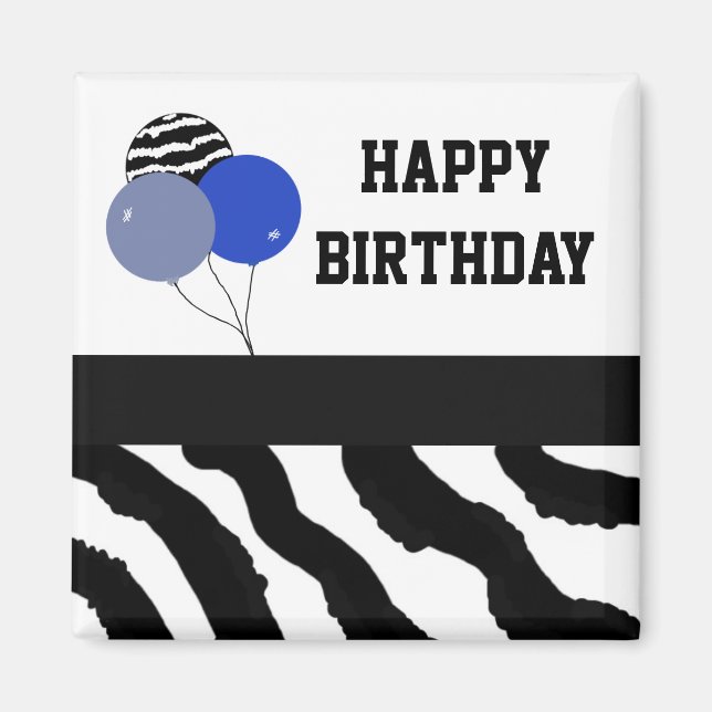 Zebra Print Birthday Balloons Magnet (Front)