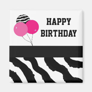 Zebra Print Birthday Balloons Magnet