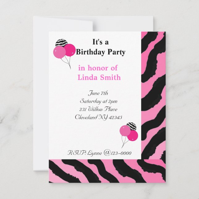 Zebra Print Birthday Invitation (Front)