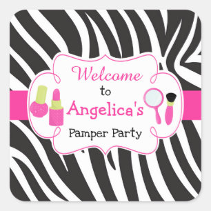 Zebra print birthday Pamper Party Square Sticker
