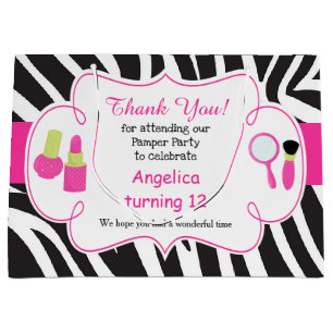Zebra print birthday Pamper Party Thank You Large Gift Bag