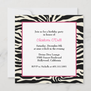 zebra print birthday party invitation