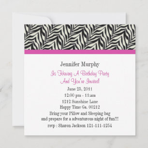 Zebra Print Birthday Party Invitations