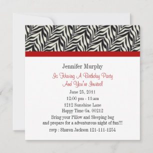 Zebra Print Birthday Party Invitations