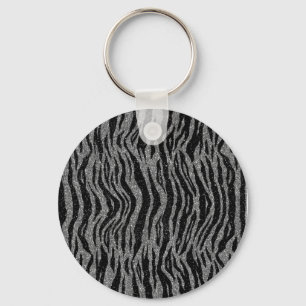 Zebra Print Black and Gray Silver Key Ring