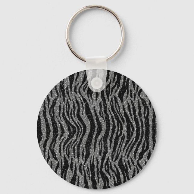 Zebra Print Black and Gray Silver Key Ring (Front)