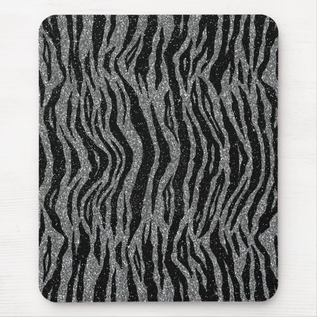 Zebra Print Black and Gray Silver Mouse Mat (Front)