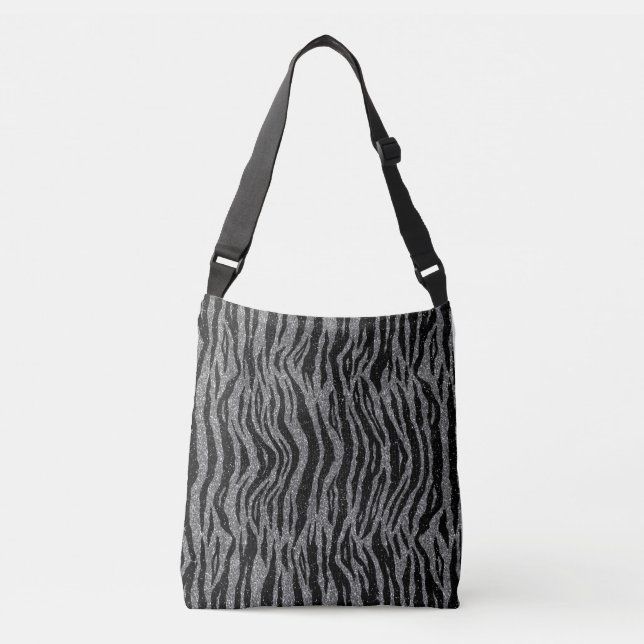 Zebra Print Black and Grey Silver Crossbody Bag (Front)