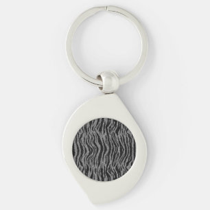 Zebra Print Black and Grey Silver Key Ring