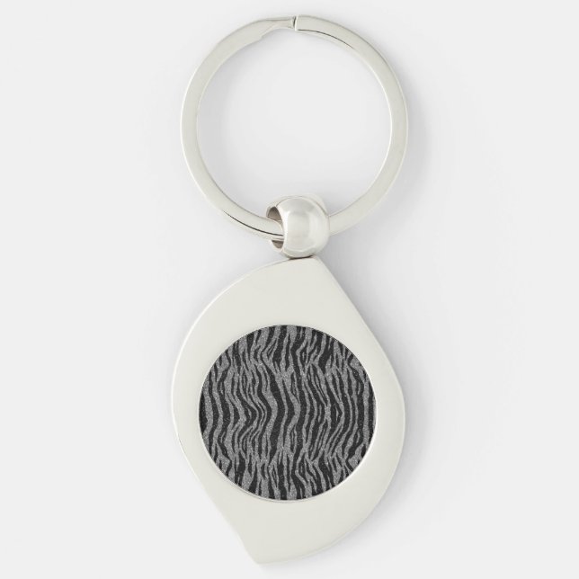 Zebra Print Black and Grey Silver Key Ring (Front)
