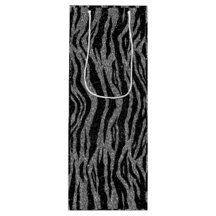 Zebra Print Black and Grey Silver Wine Gift Bag