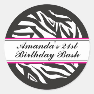 Zebra Print Black and Hot Pink Classic Round Stick Classic Round Sticker