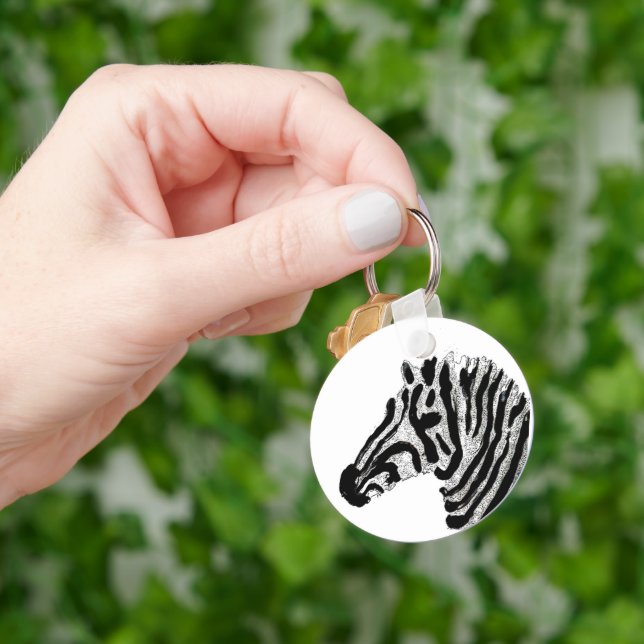 Zebra Print Black and White Stripes Key Ring (Hand)
