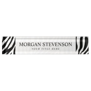 Zebra Print Black And White Stripes Pattern Nameplate