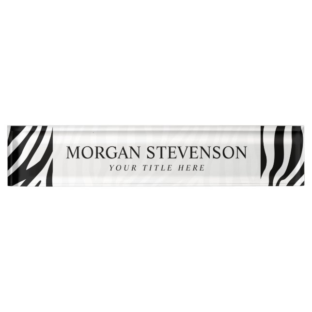 Zebra Print Black And White Stripes Pattern Nameplate (Front)