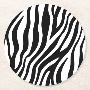 Zebra Print Black And White Stripes Pattern Round Paper Coaster