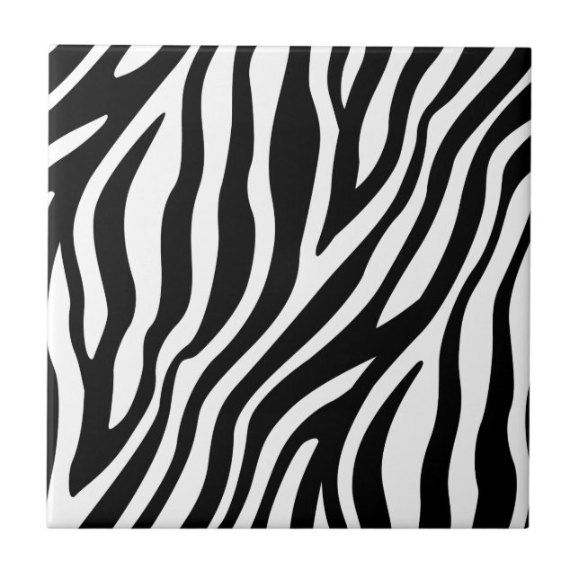 Zebra Print Black And White Stripes Pattern Tile (Front)