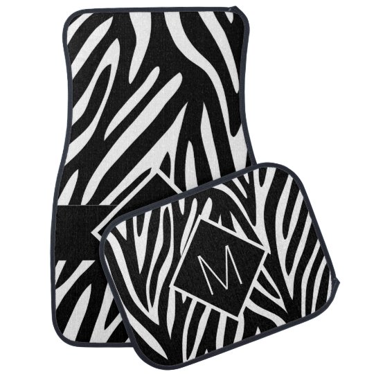 Zebra Print Black And White With Bold Monogram Car Mat Zazzle Co Uk