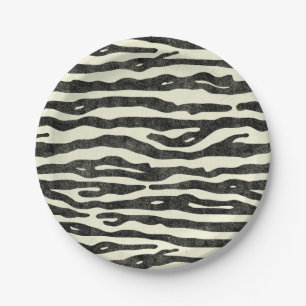 Zebra Print Black Ecru Striped Animal Safari Party Paper Plate