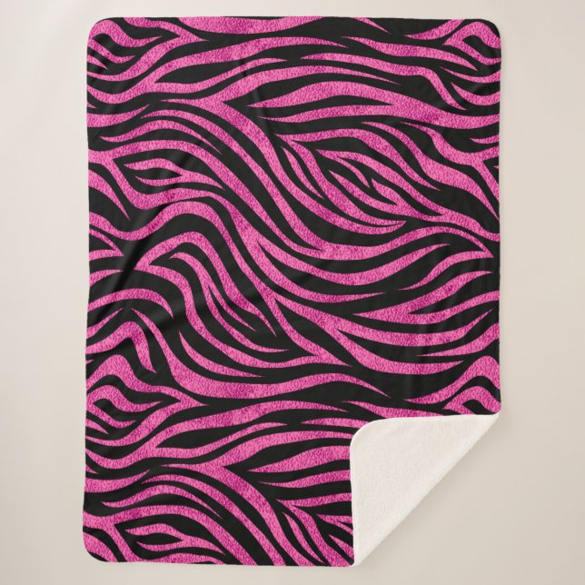 Zebra Print Black Hot Pink Sherpa Blanket (Front)