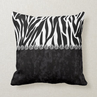 Zebra print black velvet diamond bling cushion
