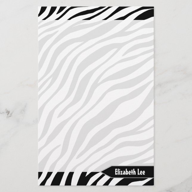 Zebra Print Black & White Personalised Stationery (Front)