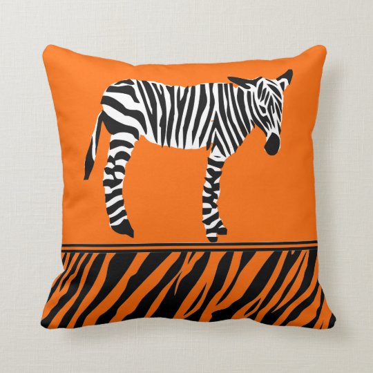 Zebra Print Bright Orange Cushion Pillows Zazzle Co Uk