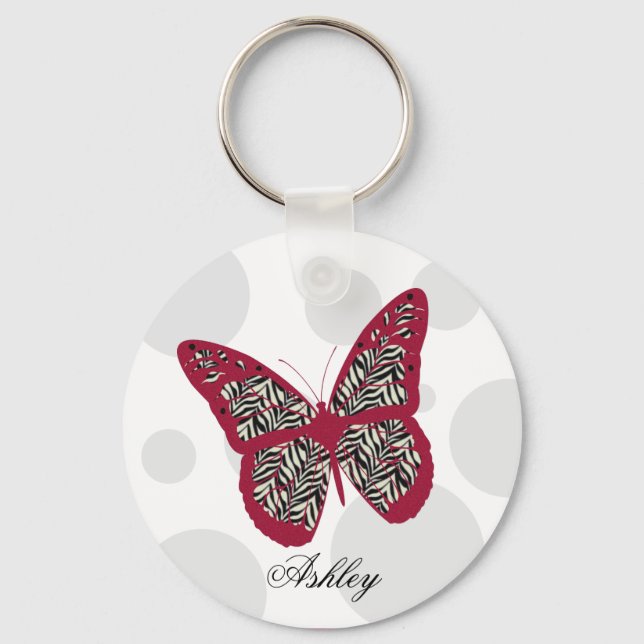 Zebra Print Butterfly Key Ring (Front)