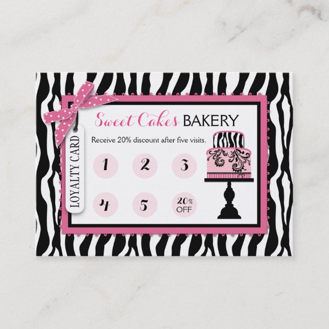 Zebra Print Cake Bakery Business Loyalty Card (Front)