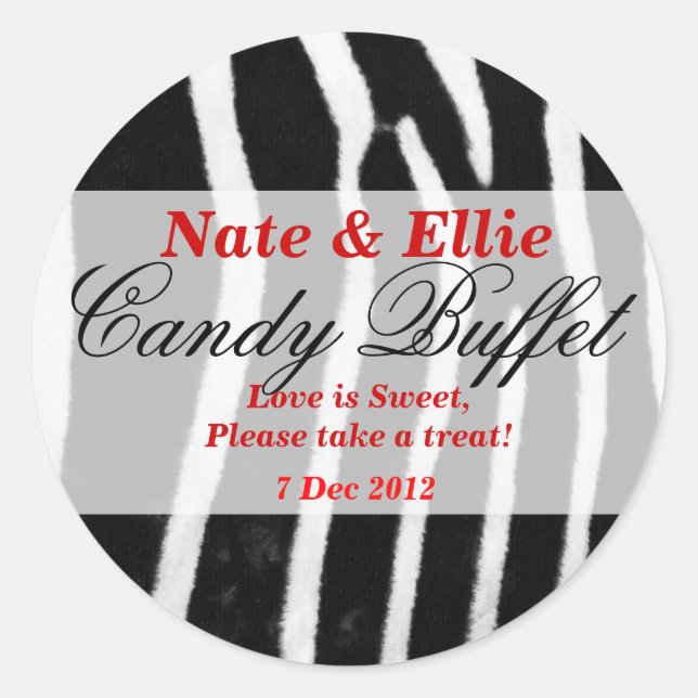 Zebra print Candy Buffet Sticker (Front)