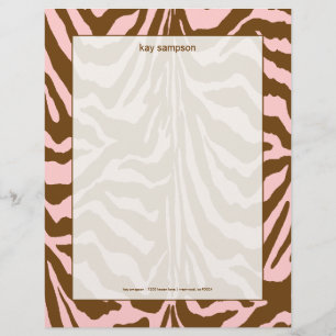 Zebra print, chocolate + pink letterhead template