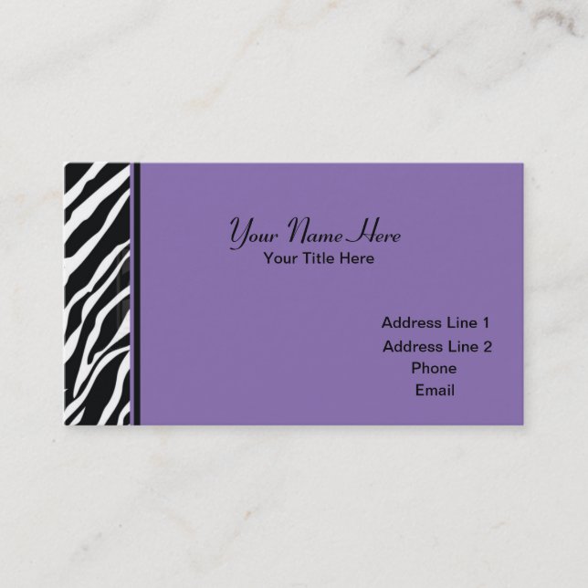 Zebra Print Clean - Purple Business Card (Front)