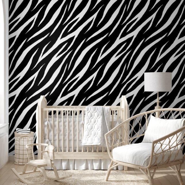    Zebra Print Cool Modern Stylish Black and White Wallpaper (Kids)