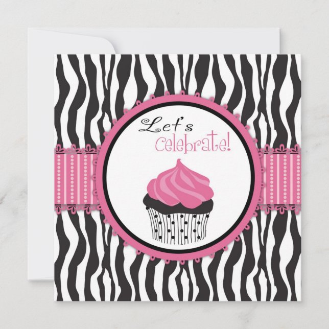 Zebra Print & Cupcake Baby Shower Invitation (Front)