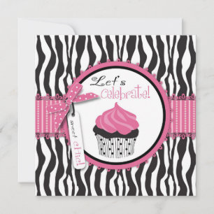 Zebra Print & Cupcake Baby Shower Invitation