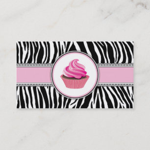 Zebra Print Cupcake Bakery Pink Elegant Lace Business Card