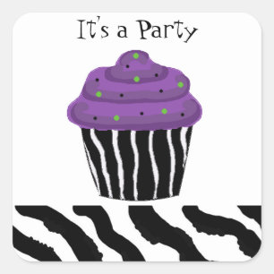 Zebra Print Cupcake Square Sticker