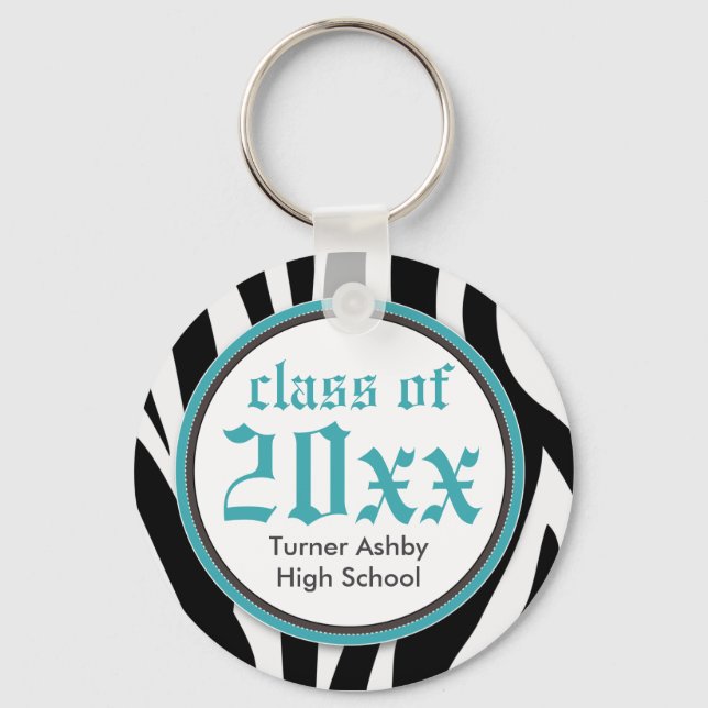 Zebra Print Customised Graduation Keychain aqua (Front)