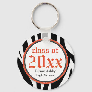 Zebra Print Customised Graduation Keychain orange