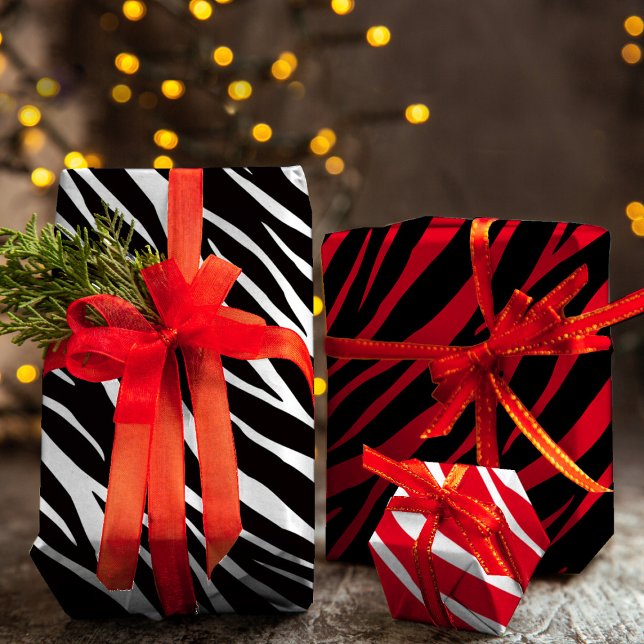 Zebra Print Cute Modern Red White Black Christmas Wrapping Paper Sheet (Creator Uploaded)