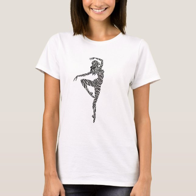 Zebra Print Dancer Girl Dance Ballerina Black Whit T-Shirt (Front)