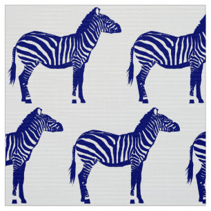 Zebra Print - Dark Cobalt Blue and White Fabric