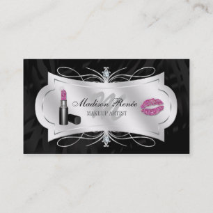Zebra Print Ebony Glitter Cosmetology Business Card