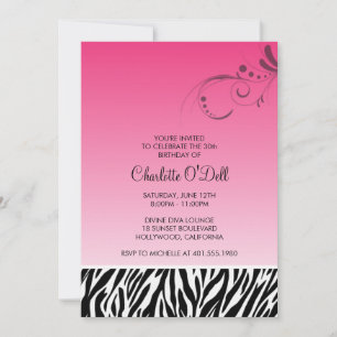 zebra print; flourish birthday invitation